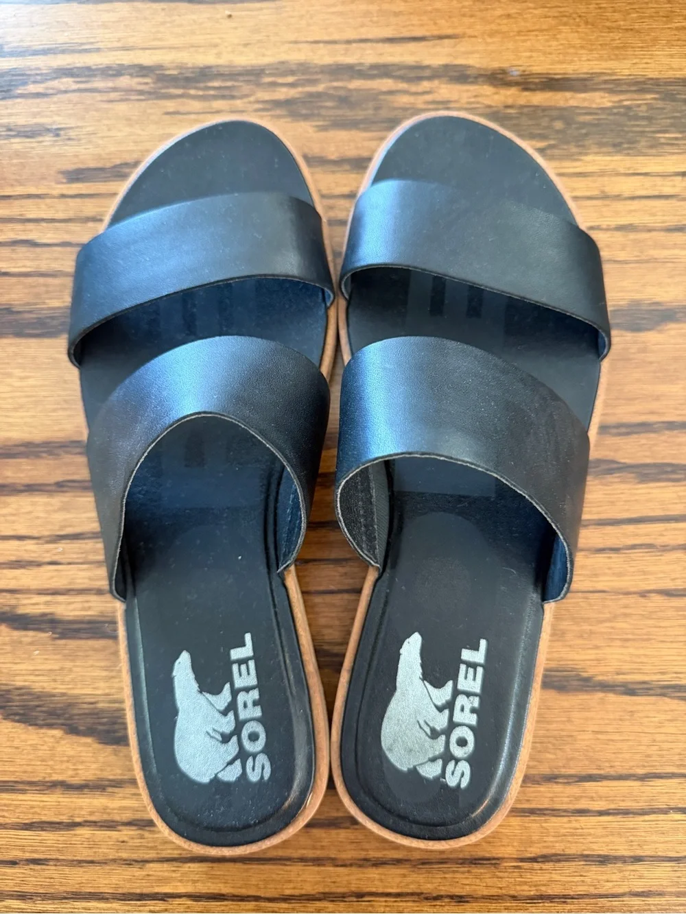 Sorel Black Slide Sandals with Double Strap - Picture 1 of 3